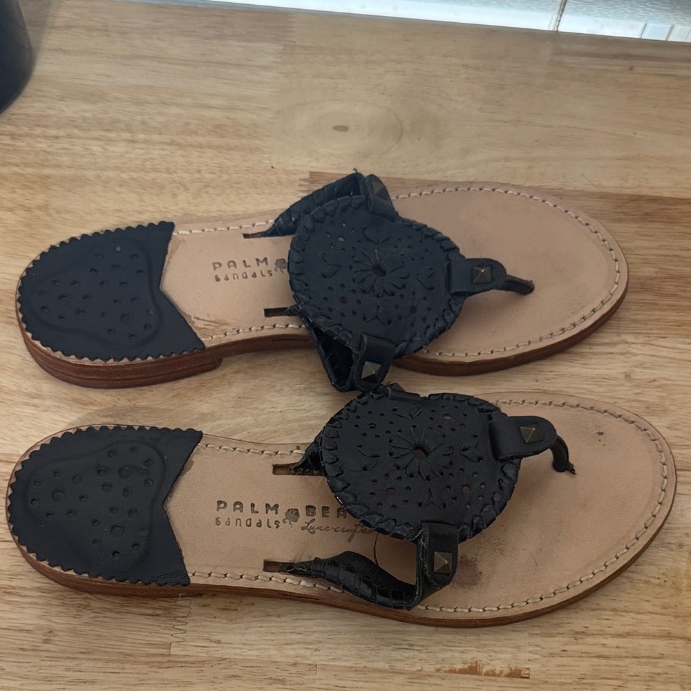 Jack Rogers Black and Tan Sandals with Woven Leather Design